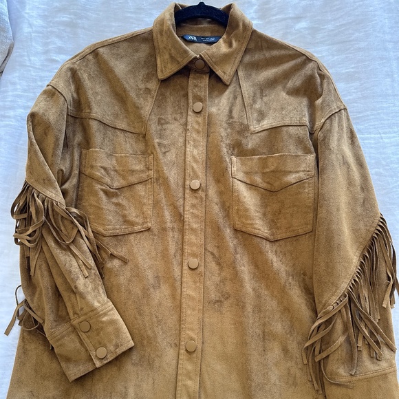 Zara Faux Suede Fringe Shacket - Picture 1 of 7